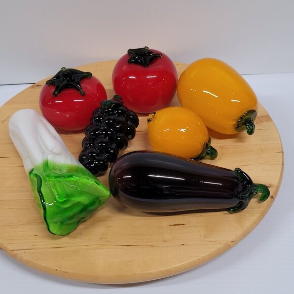 Lot 7 Vintage Hand Blown Glass Vegetables Fruits Murano Style Art Deco Style - Picture 1 of 8